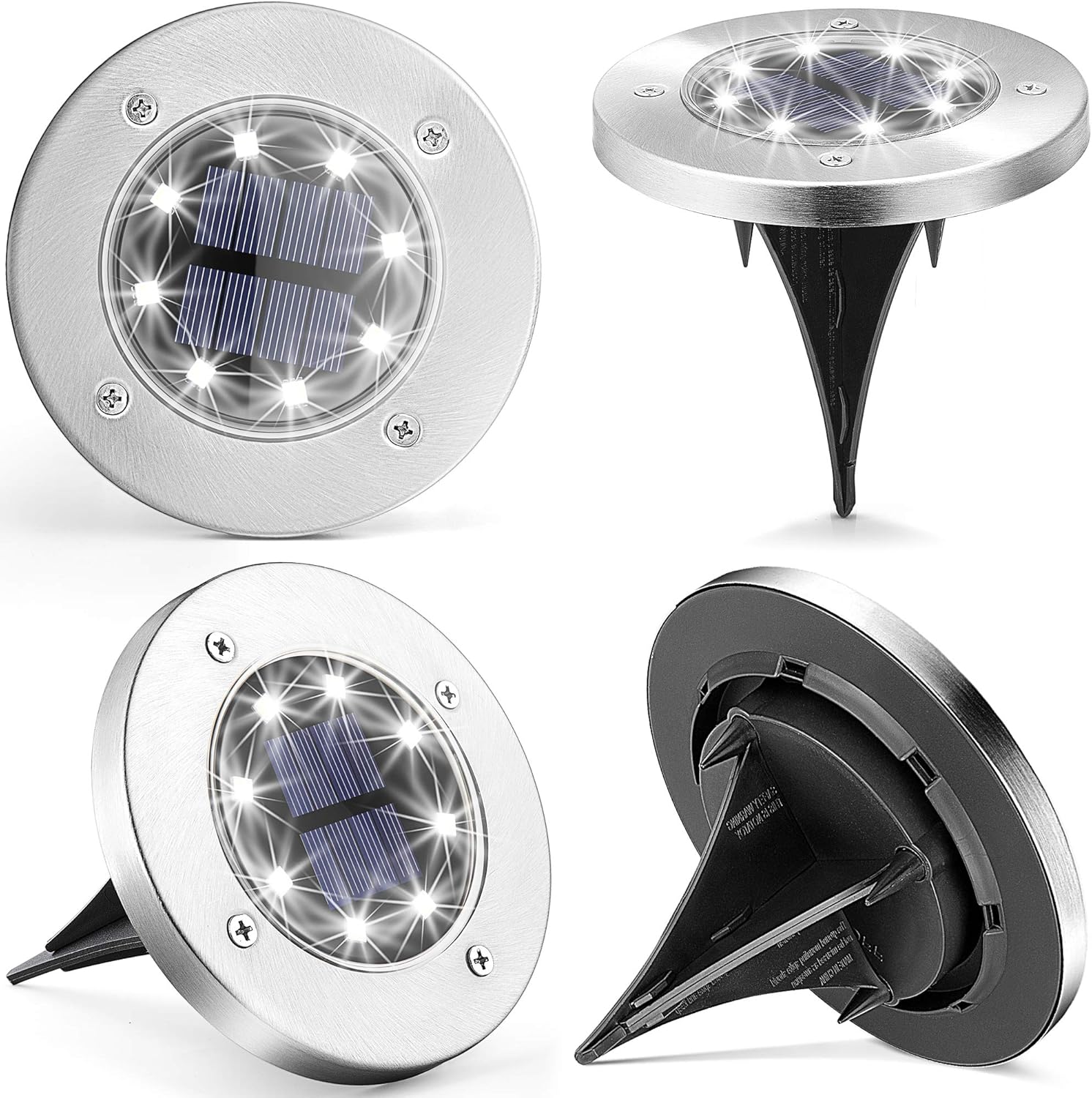 GIGALUMI Solar Ground Lights, 4 Pack Solar Disk Lights Outdoor, 8 LED Upgraded Waterproof In-Ground Landscape Lighting for Garden Walkway Pathway Lawn Patio Deck Yard(White)