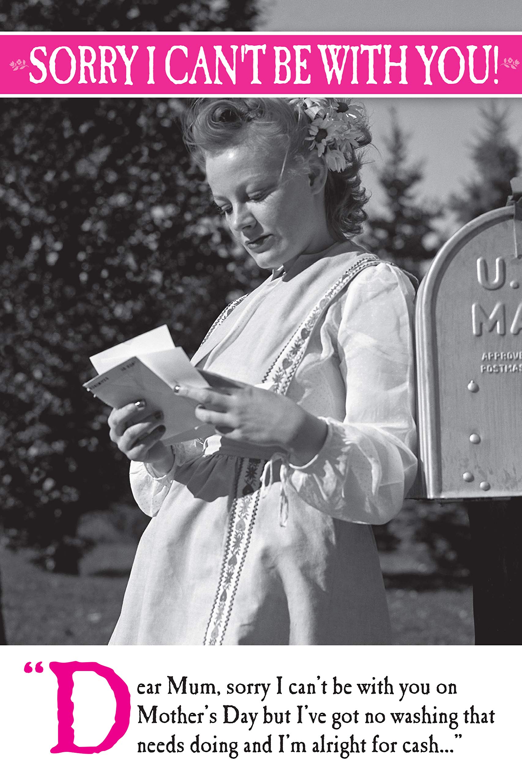 Emotional Rescue Funny Mothers Day Card for Mum, Sorry I Can't Be With You on Mother's Day, Washing, Black & White