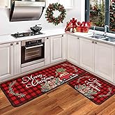 boilopp home Christmas Kitchen Rugs and Mats Set of 2 Kitchen Floor Mat Non-Slip Backing Xmas Decorative Washable Runner Rug 17