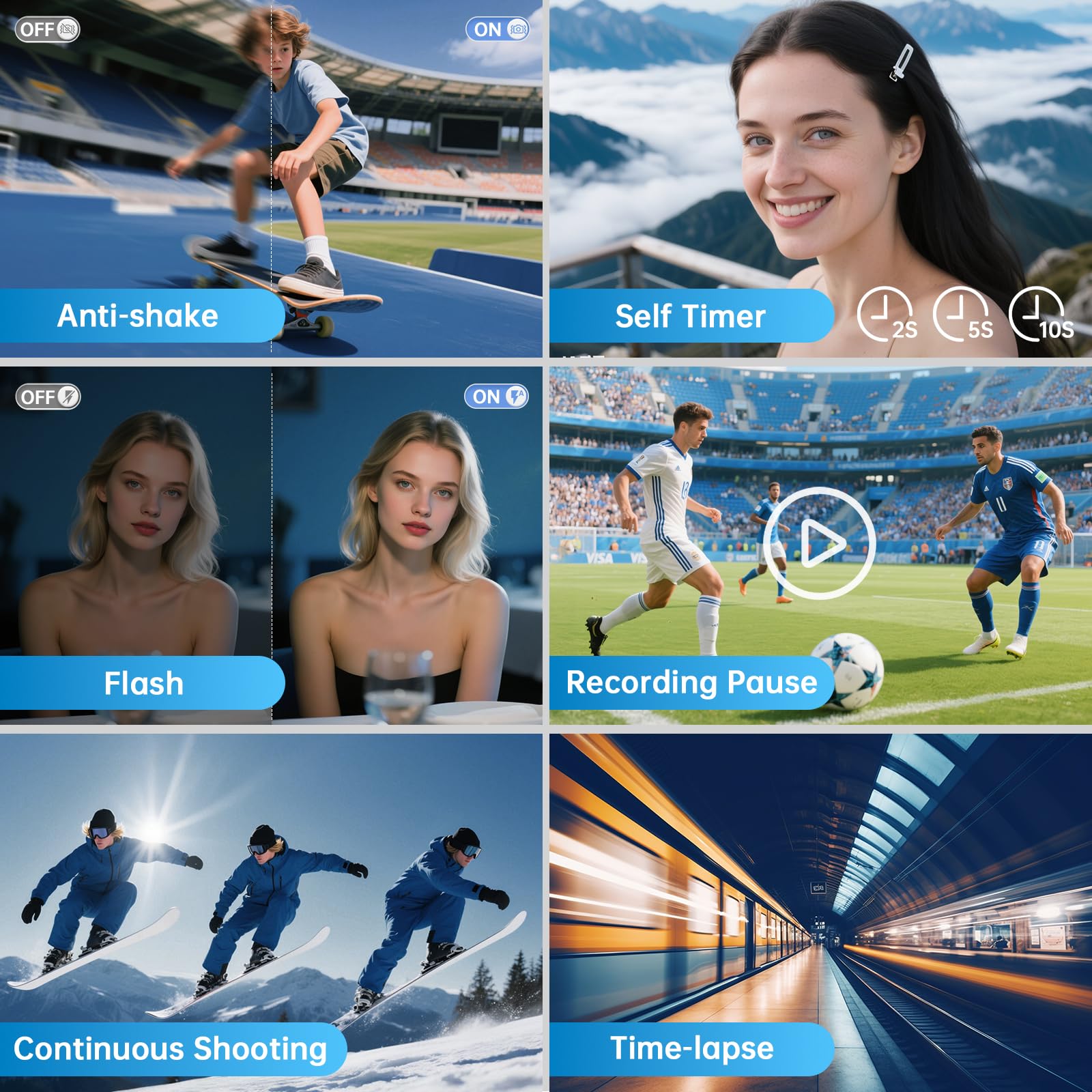 4K Digital Camera for Photography with WiFi 64MP Auto-Focus Vlogging Camera for YouTube Video 3'' 180° Flip Screen 4K Cameras 16X Zoom Anti-Shake Compact Point and Shoot Cameras with SD Card