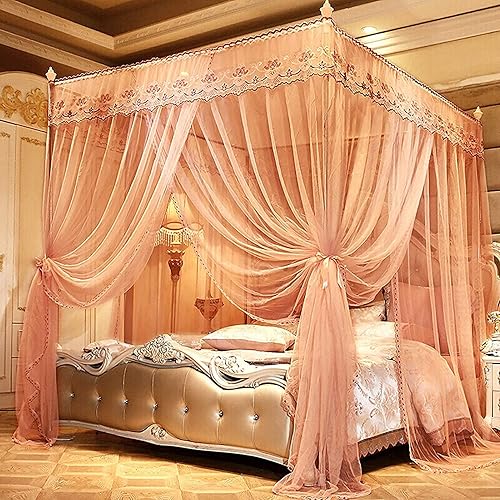 Bed Canopy4 Corners Post Bed Canopy Elegant Bed Curtain for Girls Adults 3-Opening Mosquito Net Lace Edge Princess Bedroom Decoration (Size : 1.52.0m)