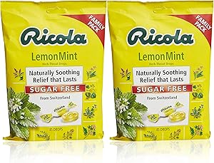 Ricola Sugar Free Lemon Mint Herbal Cough Suppressant Throat Drops, 45ct Bag (Pack of 2)