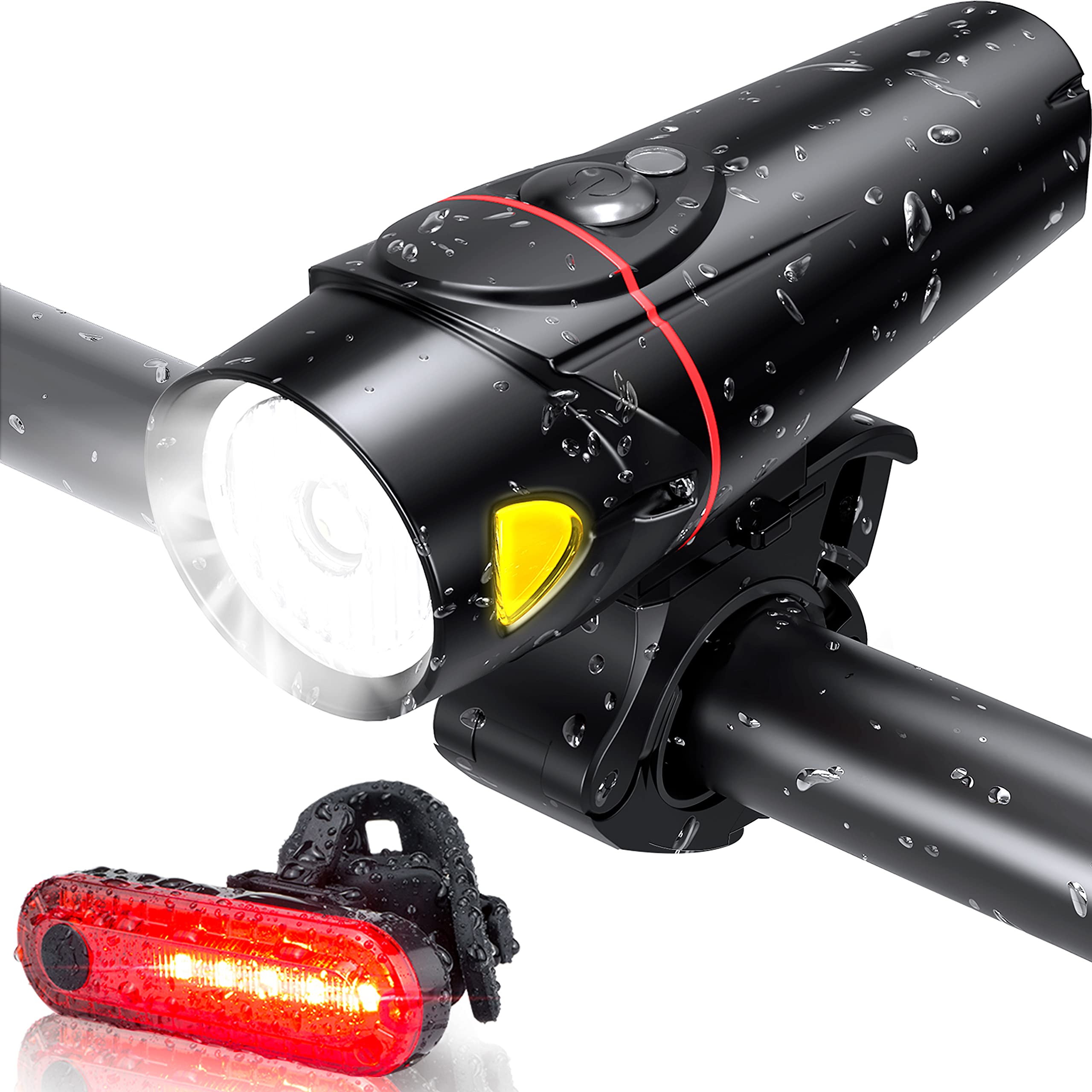 Bike Lights Set, Bicycle Lights USB Rechargeable 4 Light Mode Cycle Lights Waterproof Runtime 10+ hrs Super Bright 350LM LED Headlight and Rear Light, Fits All Road Bicycles Mountain Bike