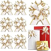 6 pcs White Gift Bow Pull Bows for Gift Warpping Christmas Party Birthday Wedding Metallic Bows for Present Bikes Anniversary Boxes Flower Decorations Valentine's Day (White-DD)