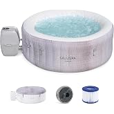 Bestway SaluSpa Cancun Energy-Efficient 2-4 Person Inflatable Hot Tub | AirJet Portable Outdoor Spa with Built-in Insulation, Freeze Shield Technology, 120 Bubble Jets, 71" x 26"