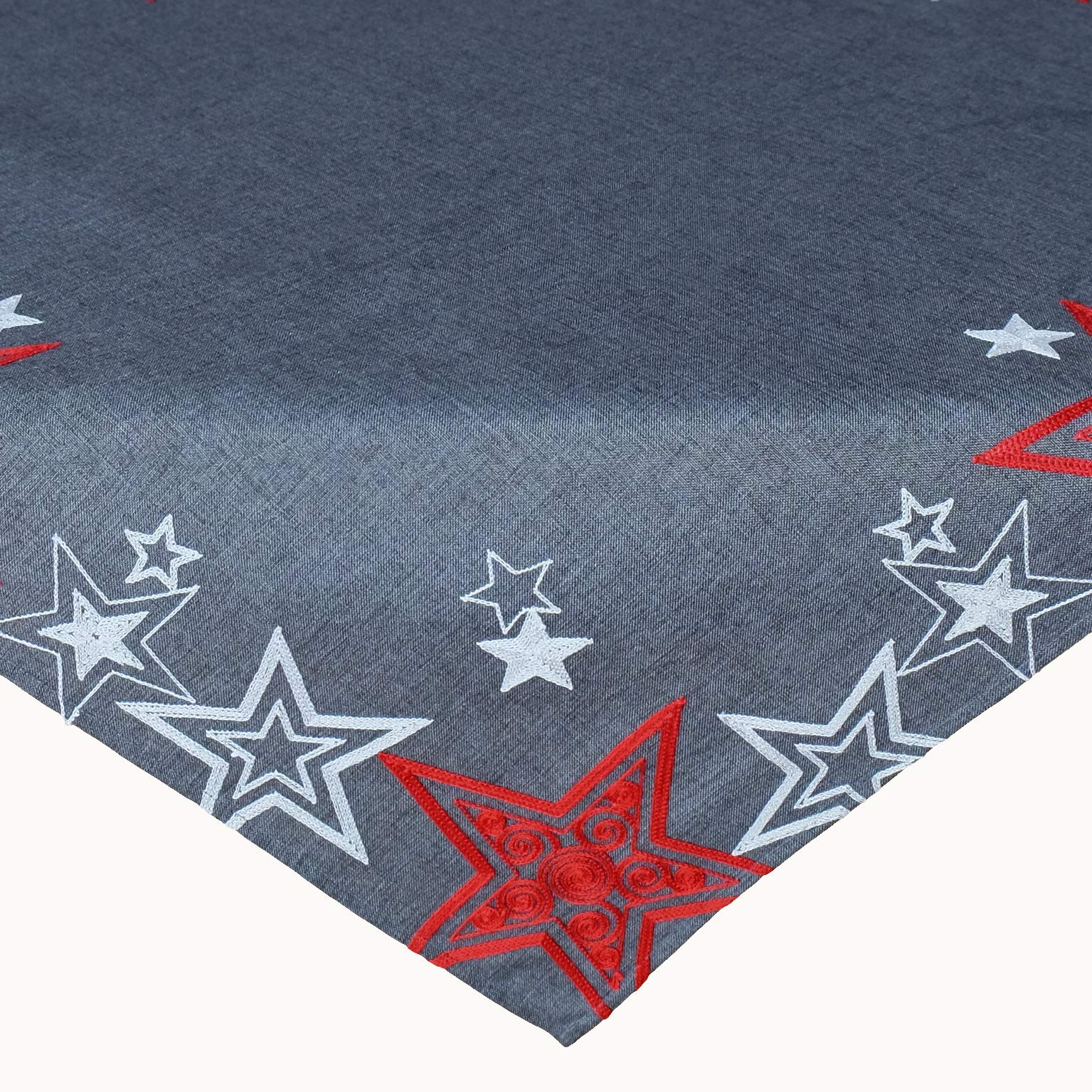 Raebel OHG Tablecloth Embroidery Stars Snow Stars Table Cloth Christmas Decoration Christmas Tablecloth (Dark Grey/Red/Silver, 85 x 85 cm)