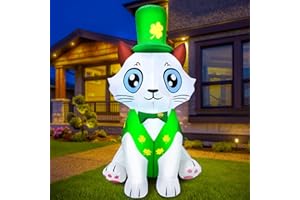 zukakii 5Ft St. Patrick's Day Inflatable Outdoor Decoration Blow Up Cute Cat Wearing Lucky Shamrocks Hat with LED Lights St Patricks Day Decorations Yard Garden Lawn Home Party Indoor