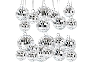 KOSOTODY 20 Pcs Mirror Disco Ball Hanging Ornaments Silver Glass Decor 70s Disco Party Decorations Ornament with Rope for Dance Birthday 70s Theme Party