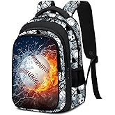 Fitvc School Backpack for Boys - Baseball Boys Backpack for Kids Children Teens Elementary Middle School - 17″ Sport Bookbag Travel Back Pack for Age 6-18