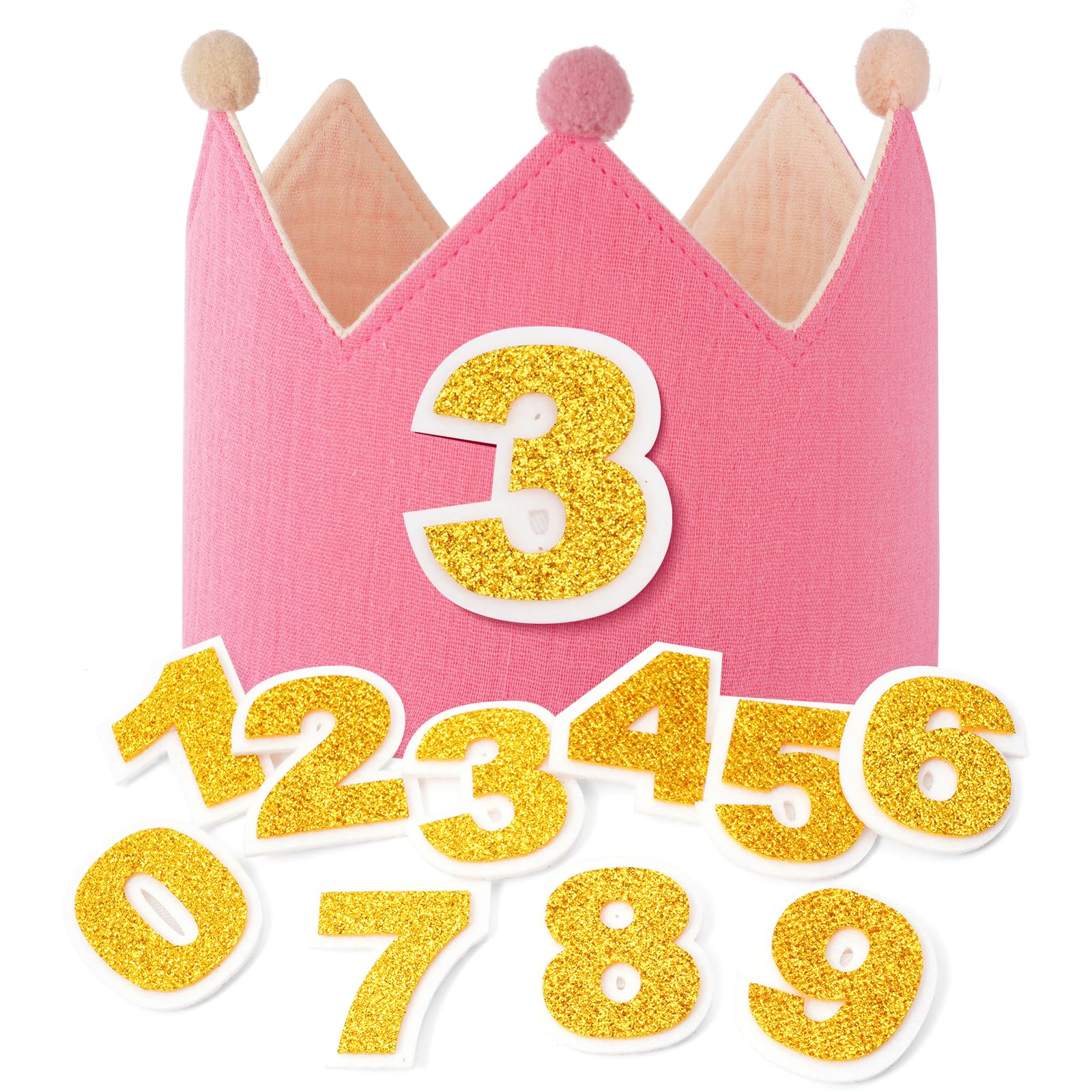 URAQT Birthday Crown for Kids, Reusable Party Hat Crown with Interchangeable Number from 0 to 9, Felt Happy Birthday Hat, Tiara Headbands Gifts for Boys Girls, Rose Red