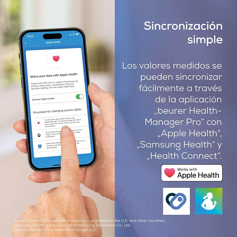 BM 48 Tensiómetro de brazo, operación sencilla con un solo botón, medición suave y rápida, detección de arritmias, 22-42 cm, con aplicación, transferencia de datos a Apple Health y más