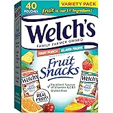 Welch's Fruit Snacks, Fruit Punch &amp; Island Fruits, 0.8 oz, 40 Ct | Made with whole fruit, no artificial dyes, gluten free, 25% DV Vitamins A/C/E, great for kids and school lunches