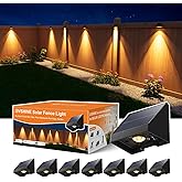 8 Pack Decorative Solar Powered Fence Lights Outdoor Waterproof with Warm White LED Spot Lens, for Outside Wall, Deck, Patio,
