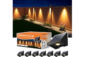 GVSHINE 8 Pack Decorative Solar Powered Fence Lights Outdoor Waterproof with Warm White LED Spot Lens, for Outside Wall, Deck, Patio, Yard, Rail, Garage, Pool, Designed for Enhanced Security, Easy Install