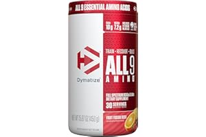 Dymatize All9 Amino, 7.2g of BCAAs, 10g of Full Spectrum Essential Amino Acids Per Serving for Recovery and Muscle Protein Synthesis, Fruit Fusion Rush, 30 Servings, 15.87 Ounce