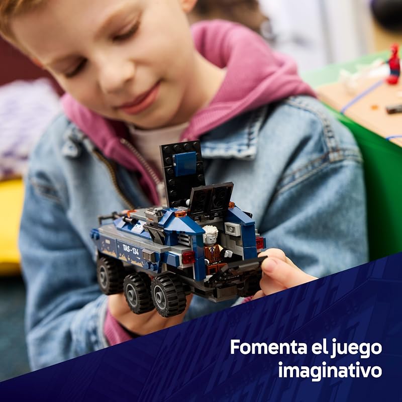| Marvel Spider-Man: Persecución del Furgón Penitenciario - Coche Blindado de Juguete de Superhéroes y 4 Minifiguras Inc. Tombstone y Tarántula - Regalo para Niños de 8+ Años y Fans - 76349