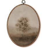fZSZSD Vintage Sepia Tree Oval Wall Art Decor, Rustic Farmhouse Oval Framed Canvas Art Prints, Moody Neutral Country Landscape Wall Hanging Decor for Home Bedroom Living Room, 8.5x11.5 Inch