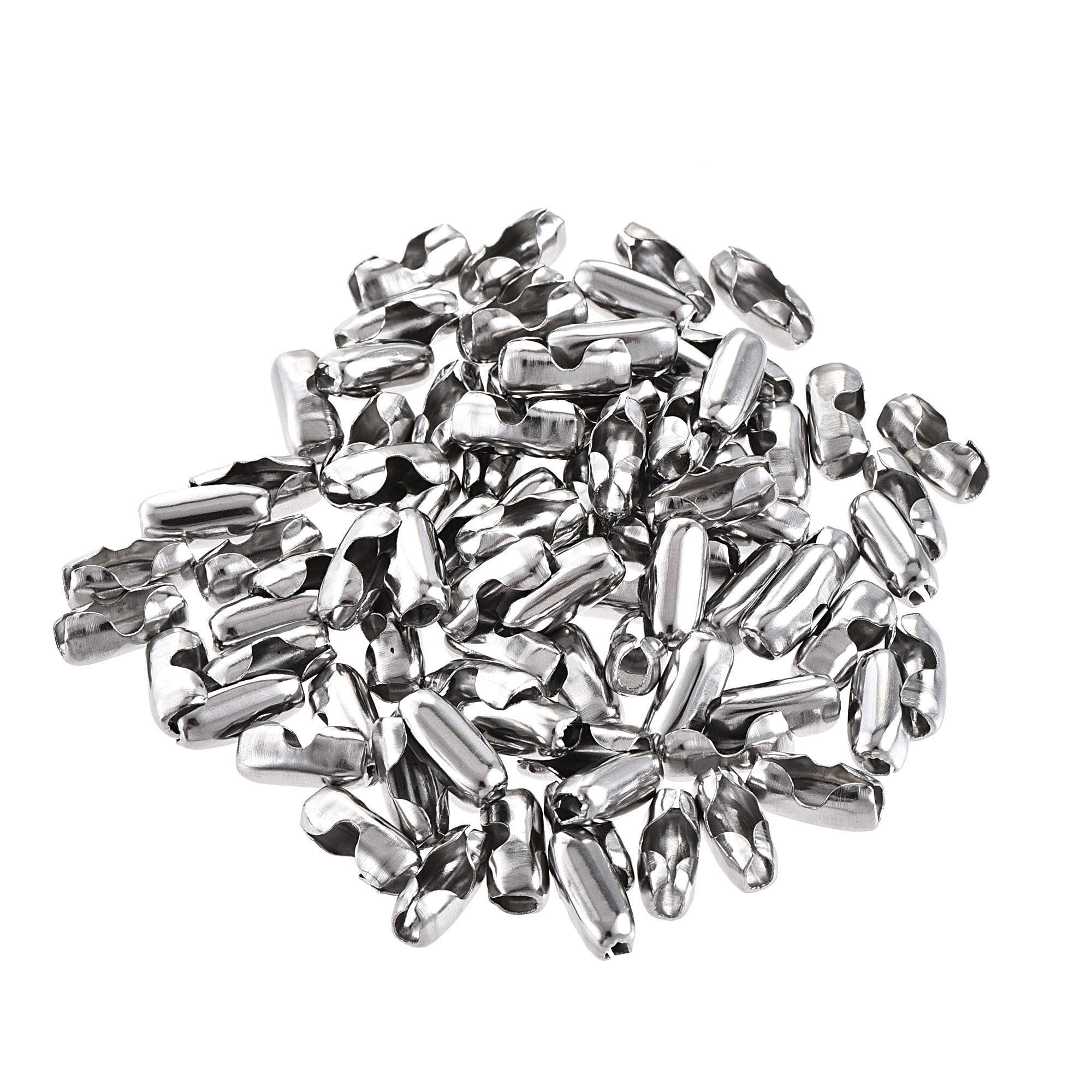 sourcing map Ball Chain Connector, 1.5mm Ball Chains Clasp Crimp Clips Link Stainless Steel Connection, Pack of 100