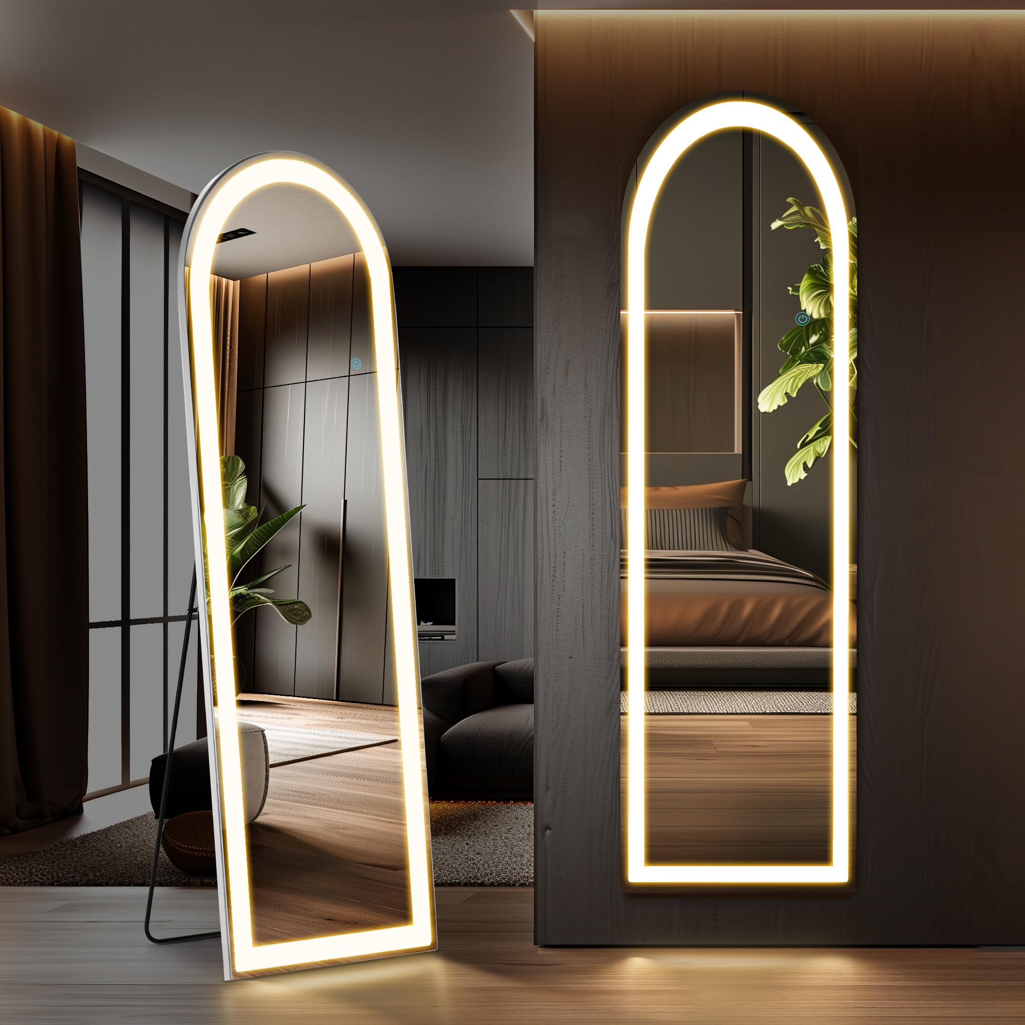 Sweetcrispy Full Length Mirror with LED Lights, 60"x16"Floor Mirror ...