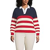 Lands' End Women's Drifter Rugby with Woven Collar Sweater