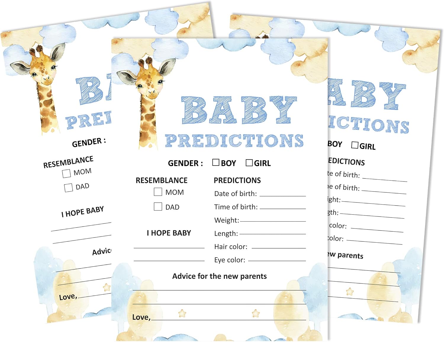 Inkdotpot 50 Prediction Cards For Baby Shower Game Giraffe Jungle Animals Party Supplies Fun Baby Shower Game Favors