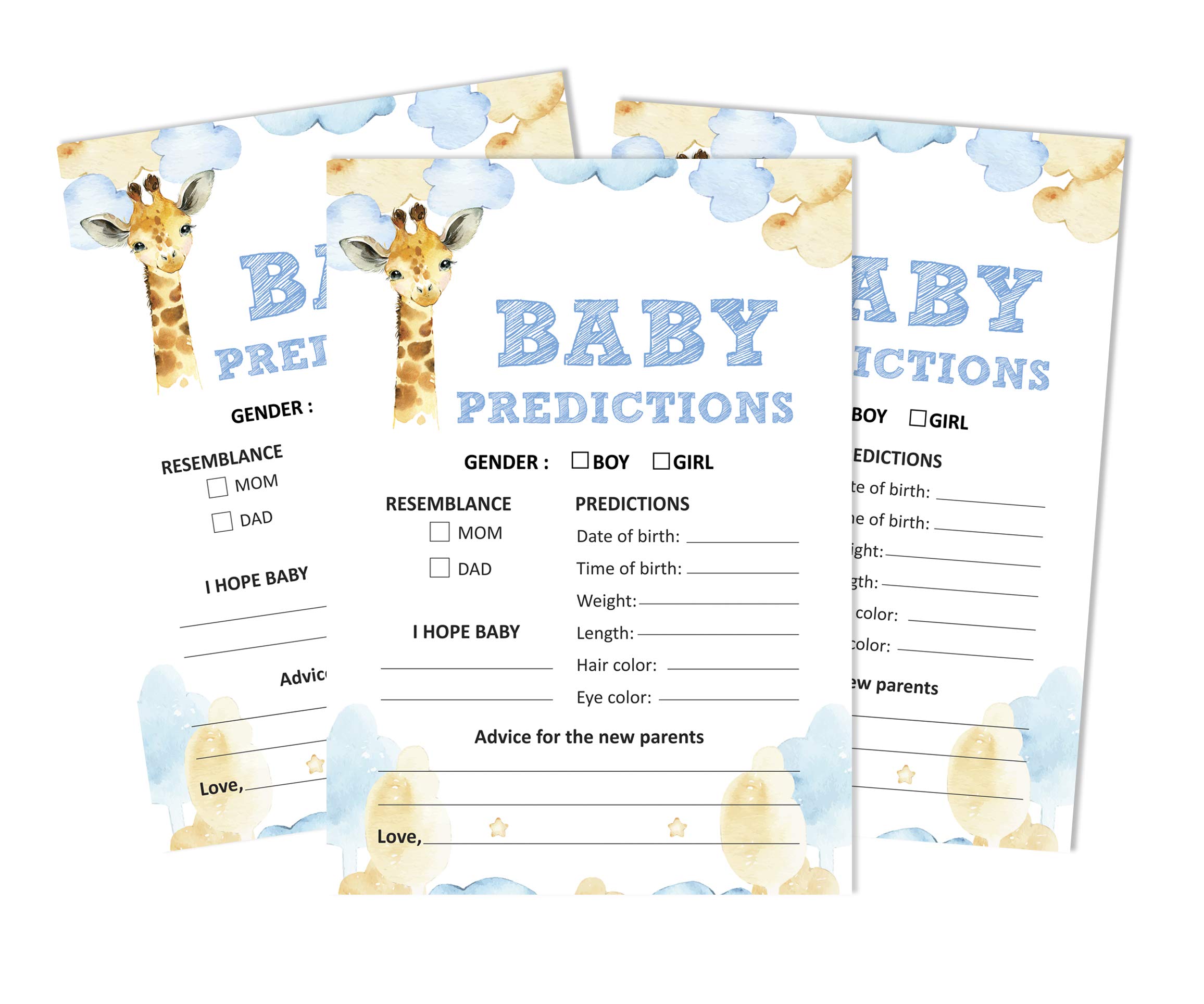 Inkdotpot 50 Prediction Cards For Baby Shower Game Giraffe Jungle Animals Party Supplies Fun Baby Shower Game Favors