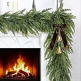 6Ft by 10 Inch Christmas Norfolk Pine Garland for Decoration-Real Touch Garlands with Norfolk Pine&Cedar Branches,Realistic Soft Thick Artificial Faux Greenery Garland for Mantle Indoor Outdoor Decor