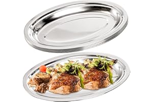 Suwimut 6 Pack Stainless Steel Oval Platter, Heavy Duty Mirror Polish Large Sizzling Platter Serving Tray Fish Plate for Stea