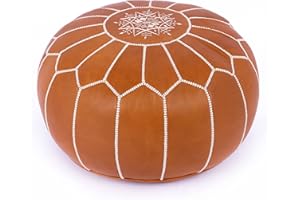 Marrakesh Gallery Genuine Leather Round Pouf Unstuffed - Moroccan Ottoman Footstool, Footrest Cover - Boho Decor - Bohemian Living Room, Bedroom, Kids Room, Gift & Wedding