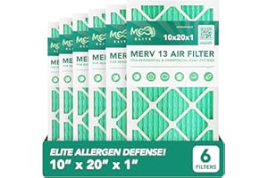 10x20x1 Air Filter (6-PACK) | MERV 13 | MOAJ Elite Bacterial & Viral Defense | BASED IN USA | Pleated Replacement Air Filters for AC & Furnace Applications | Actual Dimensions: 9.70” x 19.70” x 0.75”