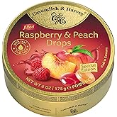 Cavendish &amp; Harvey | Raspberry &amp; Peach Filled Hard Candy Drops | 6 Ounce Tin