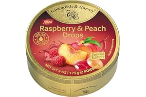 Cavendish & Harvey | Raspberry & Peach Filled Hard Candy Drops | 6 Ounce Tin