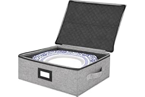 homyfort Platter Storage Case Stackable-China Storage Containers,with Hard Lid Height of 5.3'' and Quilted and Padded Surfaces - Structured Top, Bottom and Sides,4 Felt Dividers Included(Light Grey)