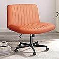 PUKAMI Criss Cross Chair with Wheels,Fabric Padded Armless Cross Legged Office Desk Chair for Home Office,Modern Swivel Height Adjustable Wide Seat Computer Task Vanity Chair,Brown