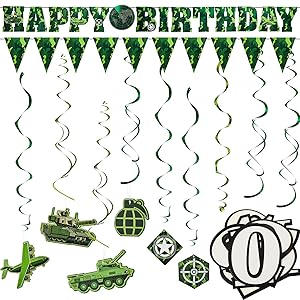14 Pieces Camouflage Banner Army Birthday Decorations Camo Birthday Hanging Swirl Decorations Banner for Army Theme Birthday Party Supplies
