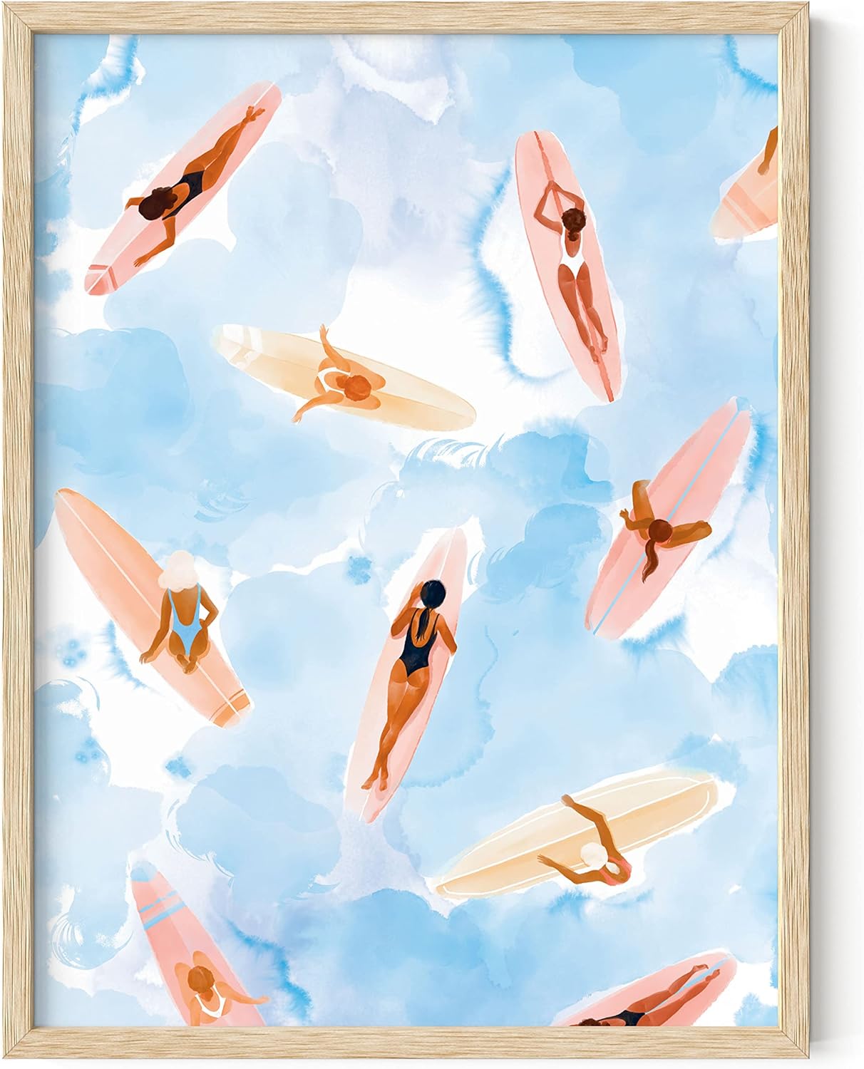 Wall Décor - Haus and Hues Framed Beach Wall Decor - Watercolor Beach Pictures Wall Art, Surfboard Posters, Surfing Beach Scene Artwork for Living Room, Beach Room Decor for Teen Girls Surfers (12x16 Framed Beige)