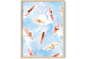 Haus and Hues Framed Beach Wall Decor - Watercolor Beach Pictures Wall Art, Surfboard Posters, Surfing Beach Scene Artwork for Living Room, Beach Room Decor for Teen Girls Surfers (12x16 Framed Beige)