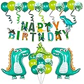 LilyZheng Dinosaur Birthday Decorations Cute Dinosaur Balloon Dino Party Supplies Happy Birthday Banner Confetti Green Latex Balloon Baby Shower Decos Boys and Girls