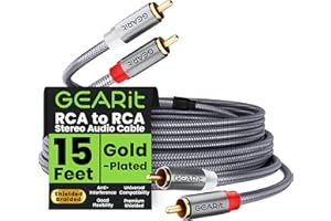 GEARit RCA Cable (15FT) 2RCA Male to 2RCA Male Stereo Audio Cables Shielded Braided RCA Stereo Cable for Home Theater, HDTV, Amplifiers, Hi-Fi Systems, Car Audio, Speakers, 15 Feet