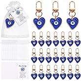 GVKGVK 24 Set Blue Evil Eye Keychain Bag Charms Party Favors Cute Keychain Accessories with Thank You Tags White Organza Bags for Women Purse Handbag