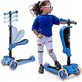 Hurtle 3-Wheeled Scooter for Kids - Wheel LED Lights, Adjustable Lean-to-Steer Handlebar, and Foldable Seat - Sit or Stand Ride with Brake for Boys and Girls Ages 1-14 Years Old