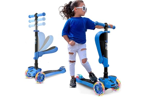 Hurtle Kids Scooter, 3 Wheel Scooter for Kids, Foldable Kick Scooter for Child & Toddlers Ages 3-12, Adjustable Height and LE