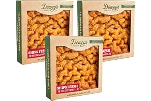 Dewey's Bakery Moravian Sugar Cake | Coffee Cake Baked with Cinnamon & Pure Cane Sugar | Fresh Baked, Get Well, Sympathy, Birthday Gift, Breakfast Treat | Pack of 3 (14 oz)