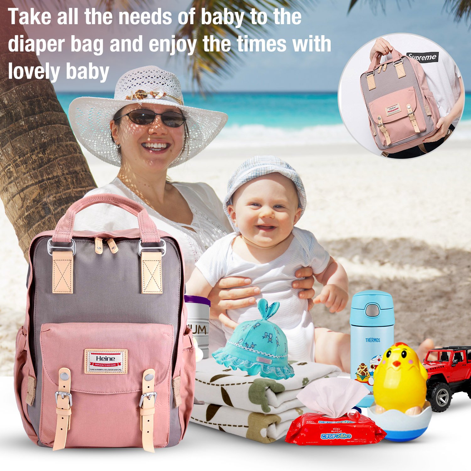 Diaper Backpack Multi-Function Diaper Bag Mother Bag Backpack Nappy Bag with Insulated Bottle Pockets,Large Capacity Waterproof Mummy Handbag Traveling Backpack(Pink)