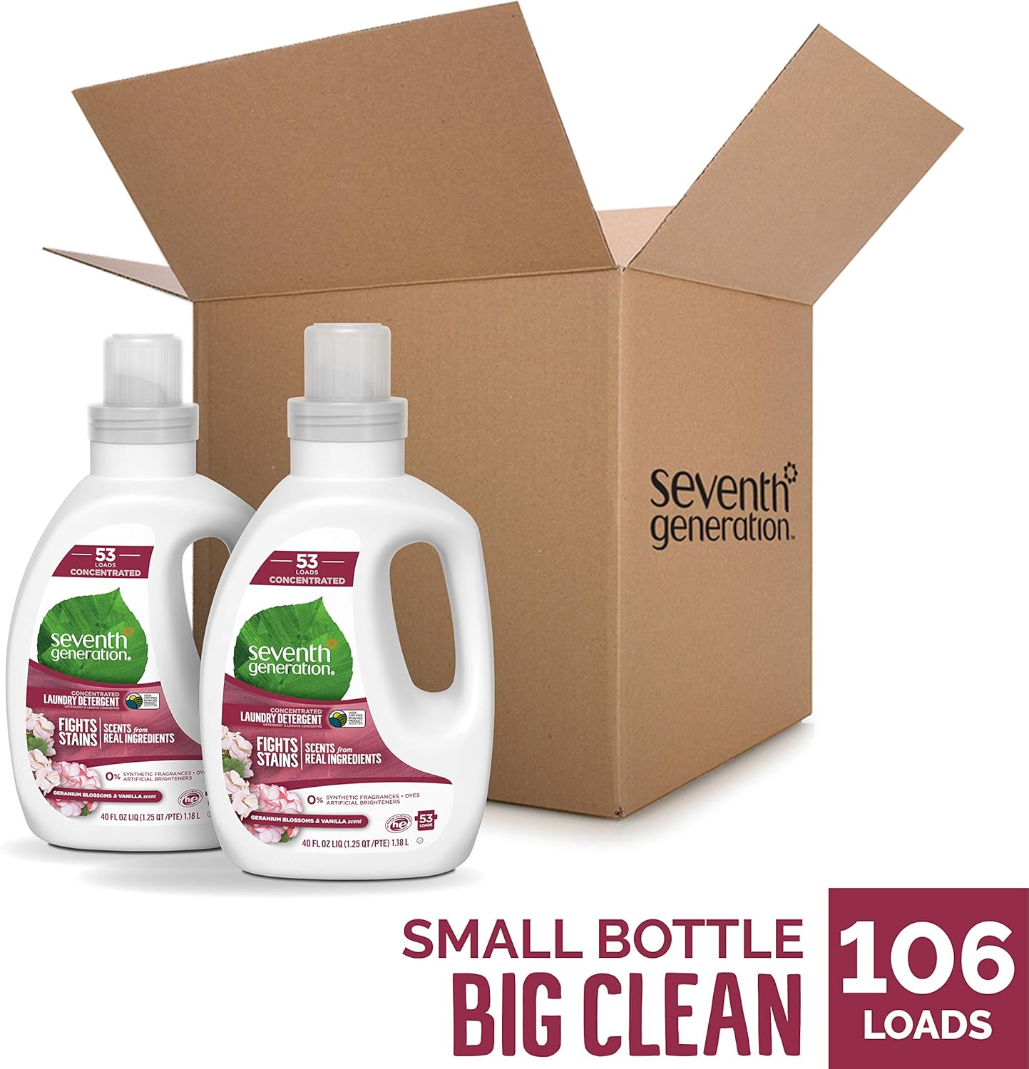 Seventh Generation Concentrated Laundry Detergent, Geranium Blossom & Vanilla, 40 oz, Pack of 2 (106 Loads): Health & Personal Care