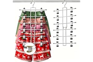 DAMITA Skirt Pants Hangers with Clips Space Saving Hanging Closet Organizer 6 Tiers Hanger with 360° Swivel Hook, Finger-Safe Design- College Dorm Room Apartment Essentials 1-Pack