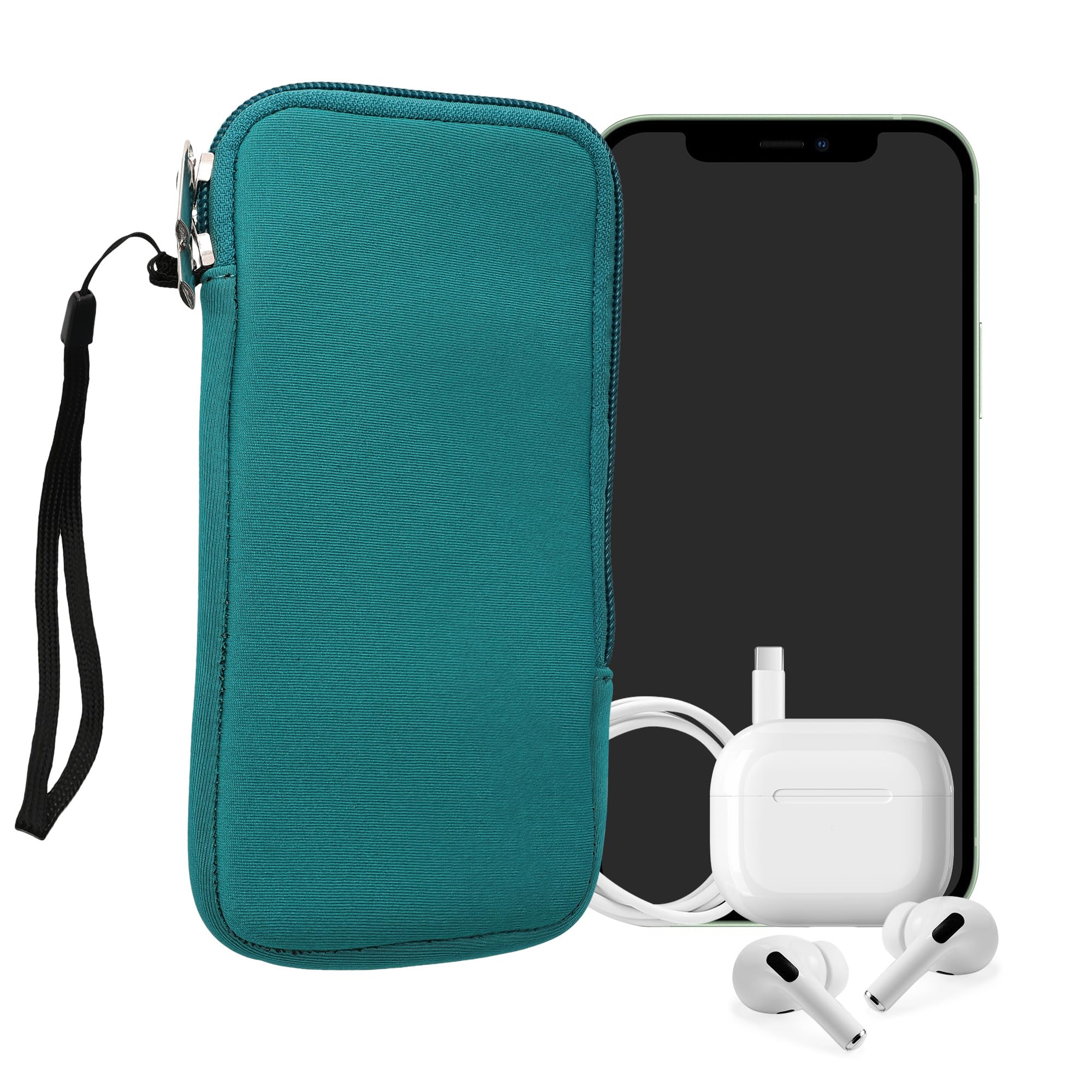 kwmobile Neoprene Phone Pouch Size XXL - 7" - Universal Cell Sleeve Mobile Bag with Zipper, Wrist Strap - Petrol — image 1
