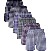 BAMBOO COOL Men's Underwear Woven Boxer Shorts,Classic Relaxed Fit,Lightweight Plaid Boxers,6 Pack