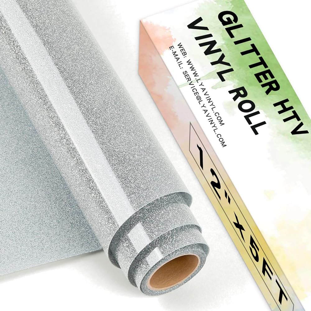Lya Vinyl Glitter Silver Heat Transfer Vinyl 12 x 5ft HTV for Cricut Silhouette
