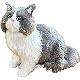 Realistic British Shorthair Cat Blue and White Kitty – Lifelike Stuffed Cat Toy, Plush Kitten Figurine, Home Office Decor, Collectible Pet Replica, Kids Gift